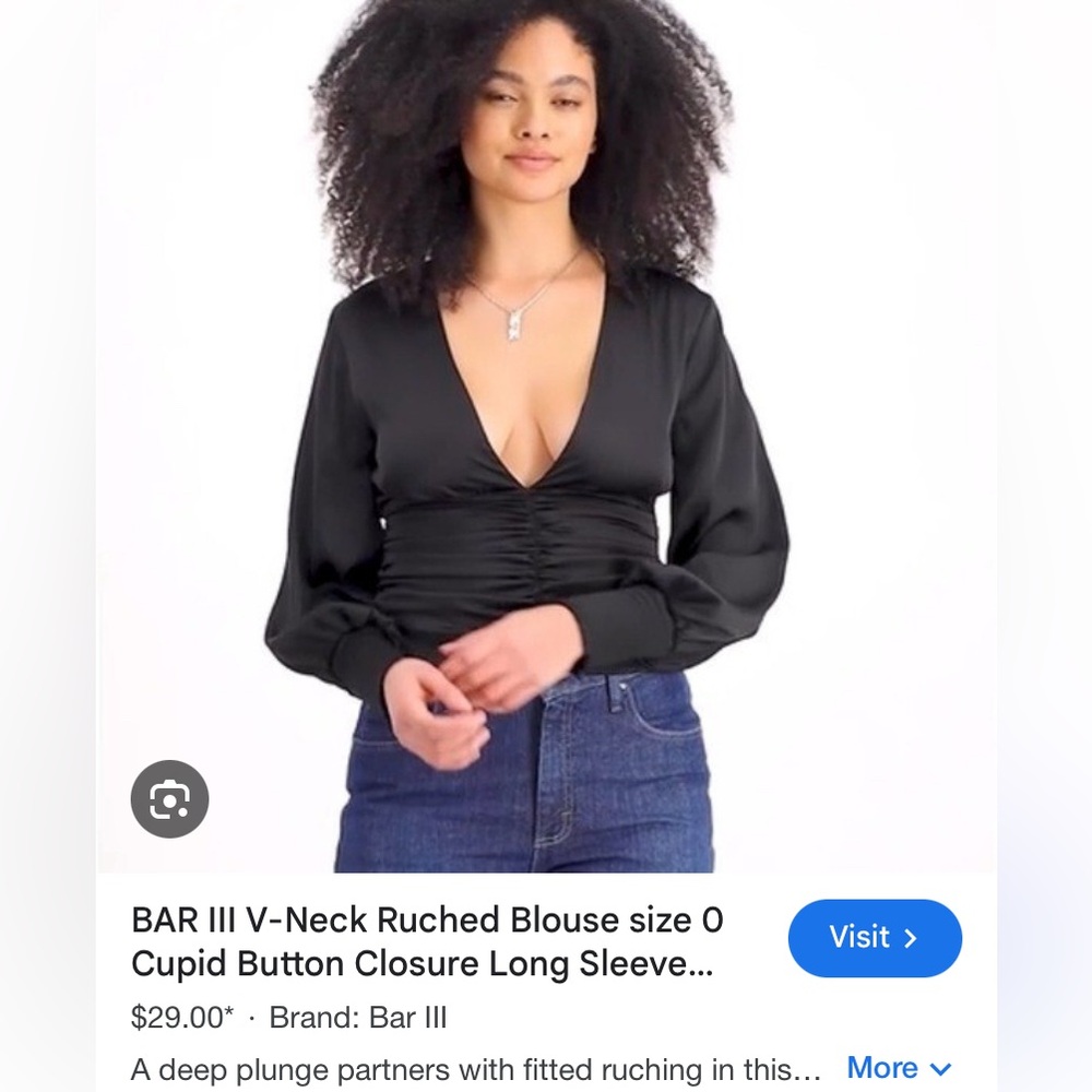 Bar III Elegant Black Ruched V-Neck Blouse SZ 4